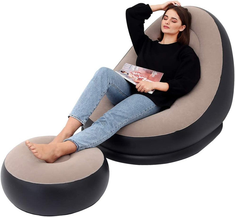 Inflatable Lazy Sofa Chair with Footstool β Ergonomic, Portable & Ultra Comfortable