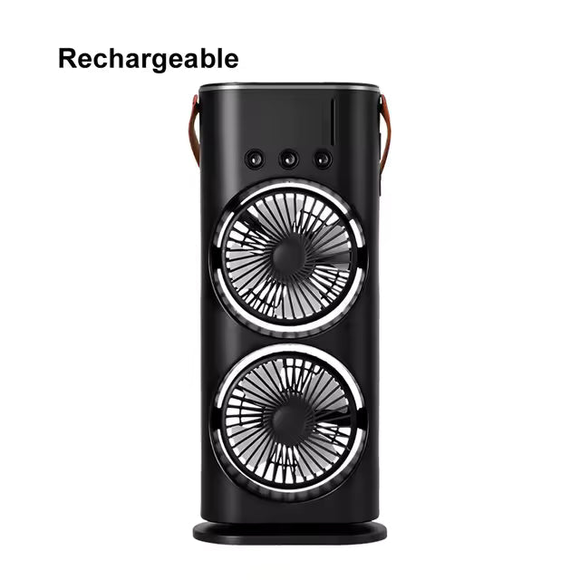 Dual Head Spray Tower Fan with Control Humidifier Rechargeable Desk Fan with 3 Wind Speed For Home Office Travel Camping