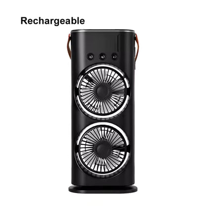 Dual Head Spray Tower Fan with Control Humidifier Rechargeable Desk Fan with 3 Wind Speed For Home Office Travel Camping